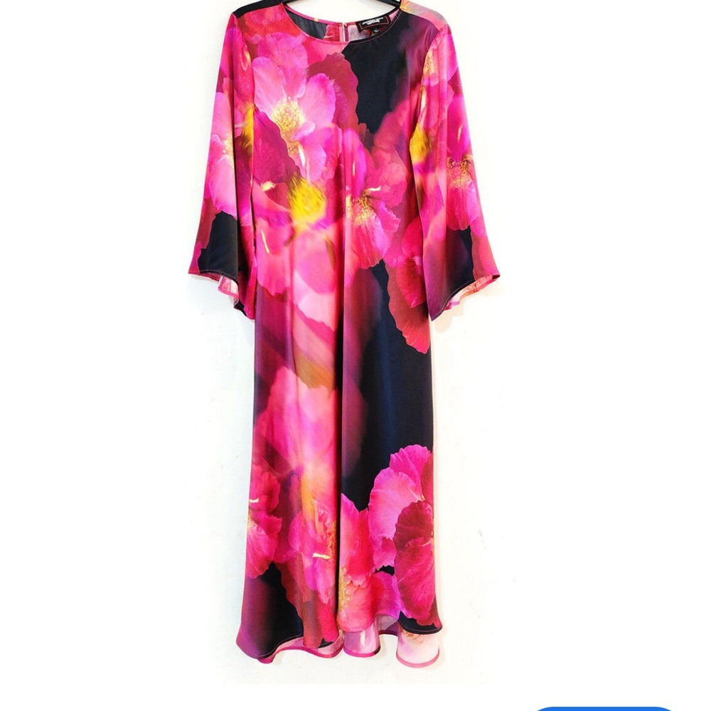NWT JOHNNY WAS Silk Floral Bloom Placement Print 3/4 Flared Sleeve Dress - Picture 11 of 11